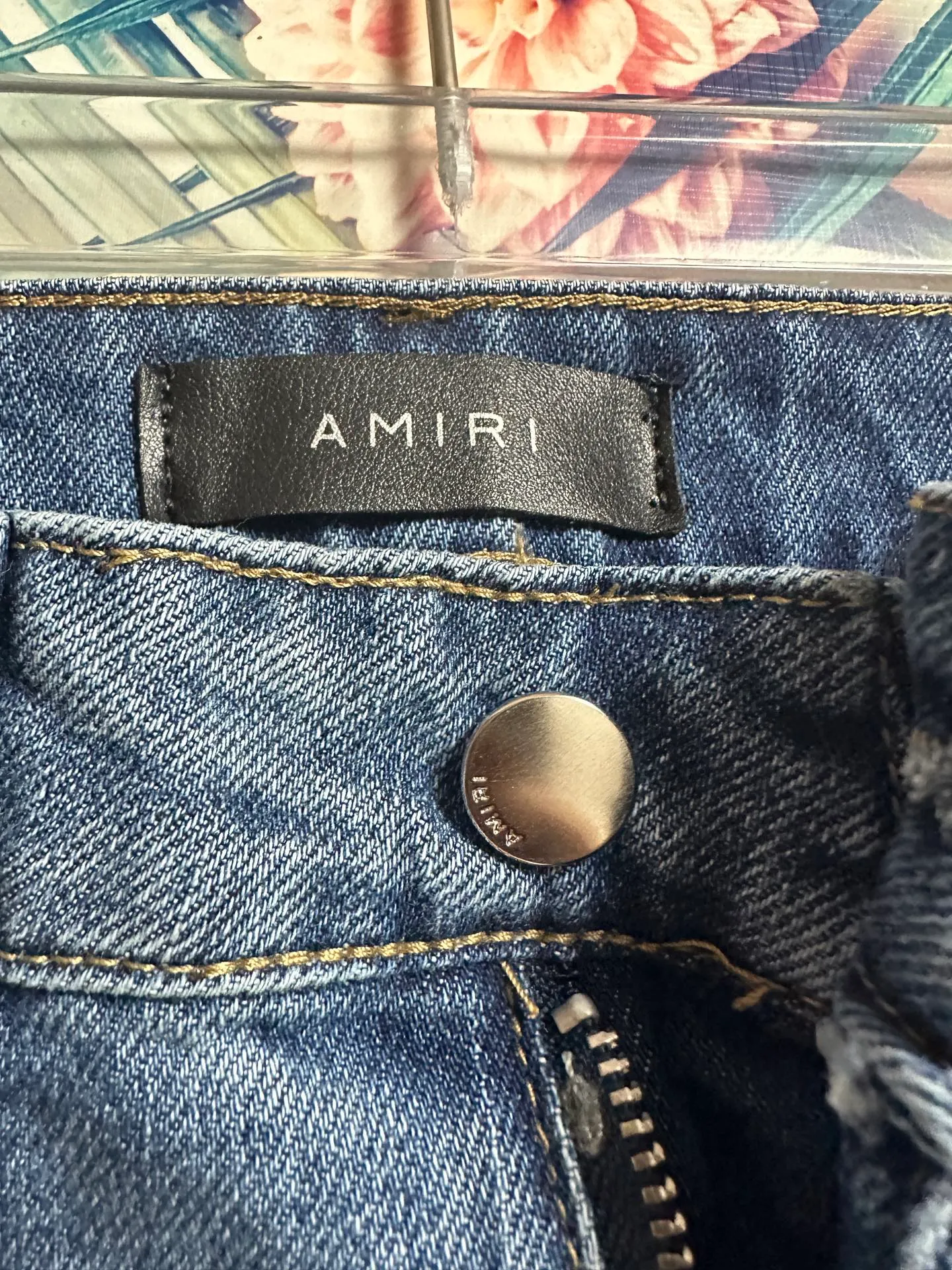 P210 💰 AMIRI's new washed and distressed destroyed coconut tree letter LOGO embroidered high street small-leg narrow-leg jeans Color: Dark Blue Size: S M L xL
