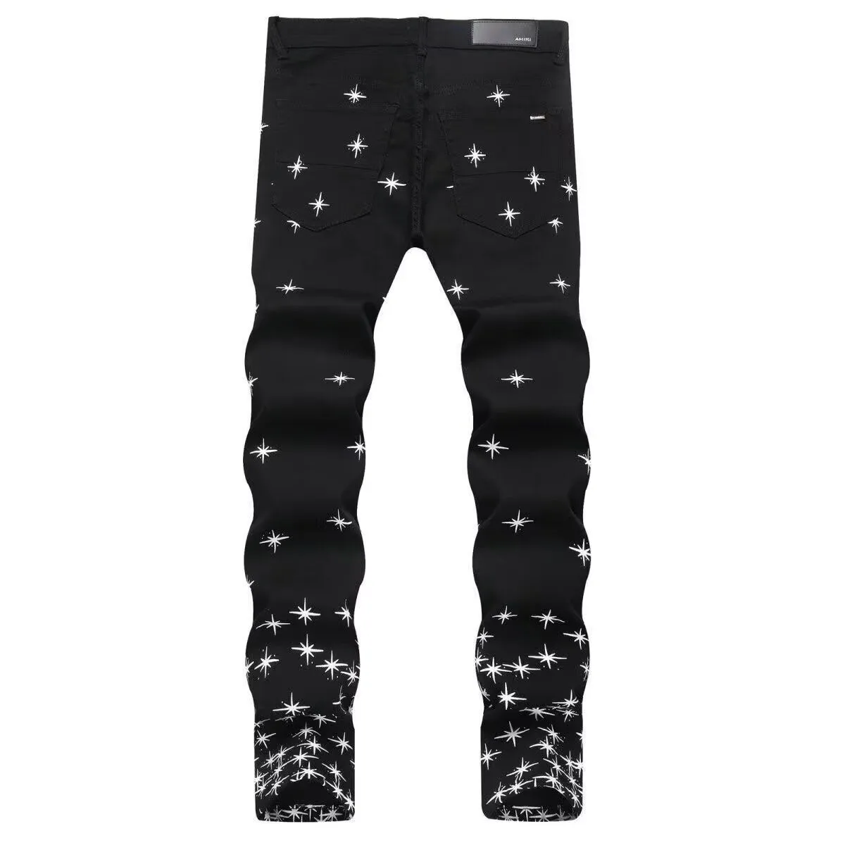 P168 💰 AMIRI patch embroidery jeans trousers AMIRI high street basic ripped tight elastic jeans trousers amiri brand jeans break the production process and cutting of the original jeans, the fabrics are softer and more comfortable Hand-sewn collar label Customized logo buttons Genuine leather tag Color: Picture color Size: 30-32-34-36