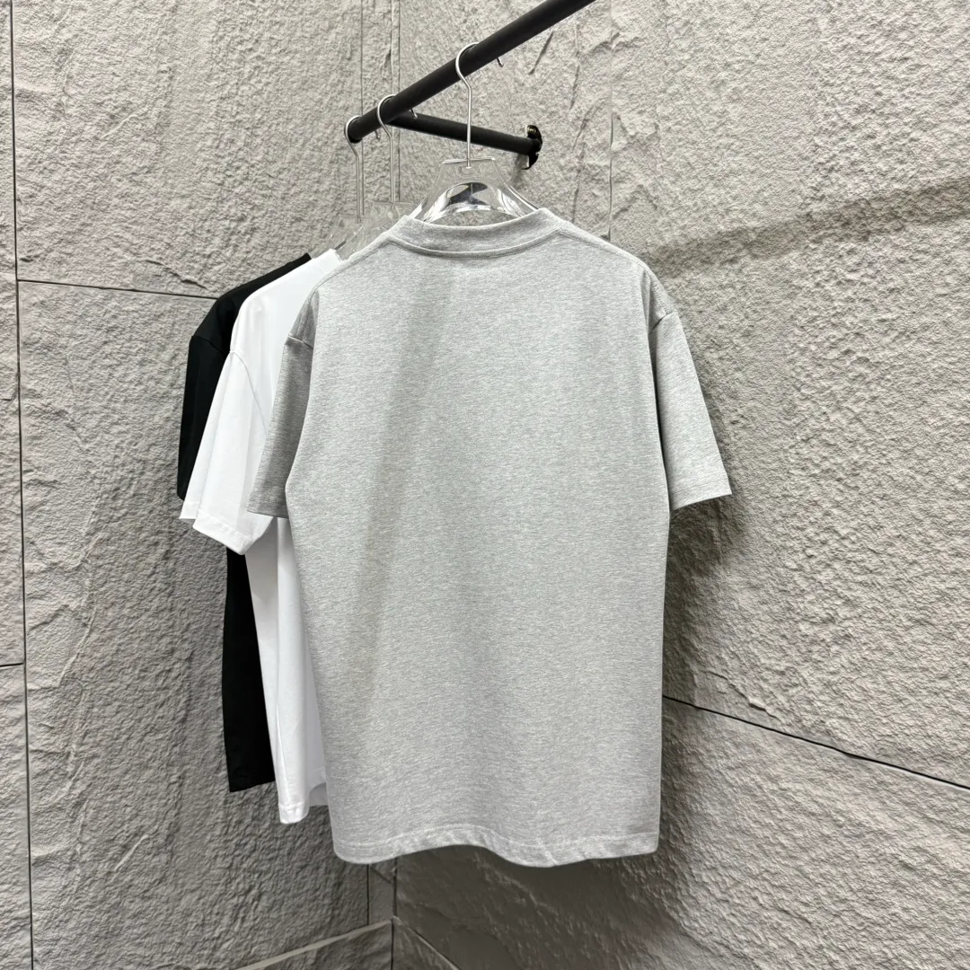 🅿️180 Ami* 2025 spring and summer new style Ami letter flocking technology Customized double yarn plain cotton fabric Short-sleeved T-shirt Uniform for men and women Color: black white floral gray Size: S (90-130 catties) M (120-150 catties) L (140-165 catties) XL (160-180 catties) XXL (180-210 pounds)