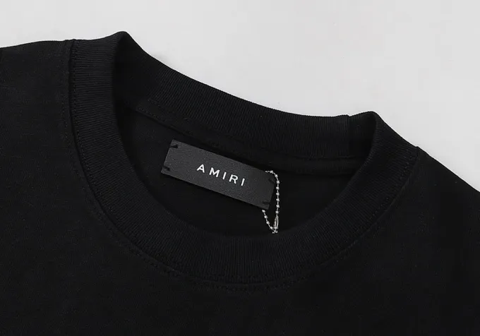 Style number: 720 P126 Fabric: 260g double yarn AMIRI 2025 spring and summer new logo round neck T-shirt high street men and women loose classic letter mask short sleeves Color: black. Size: S M L XL