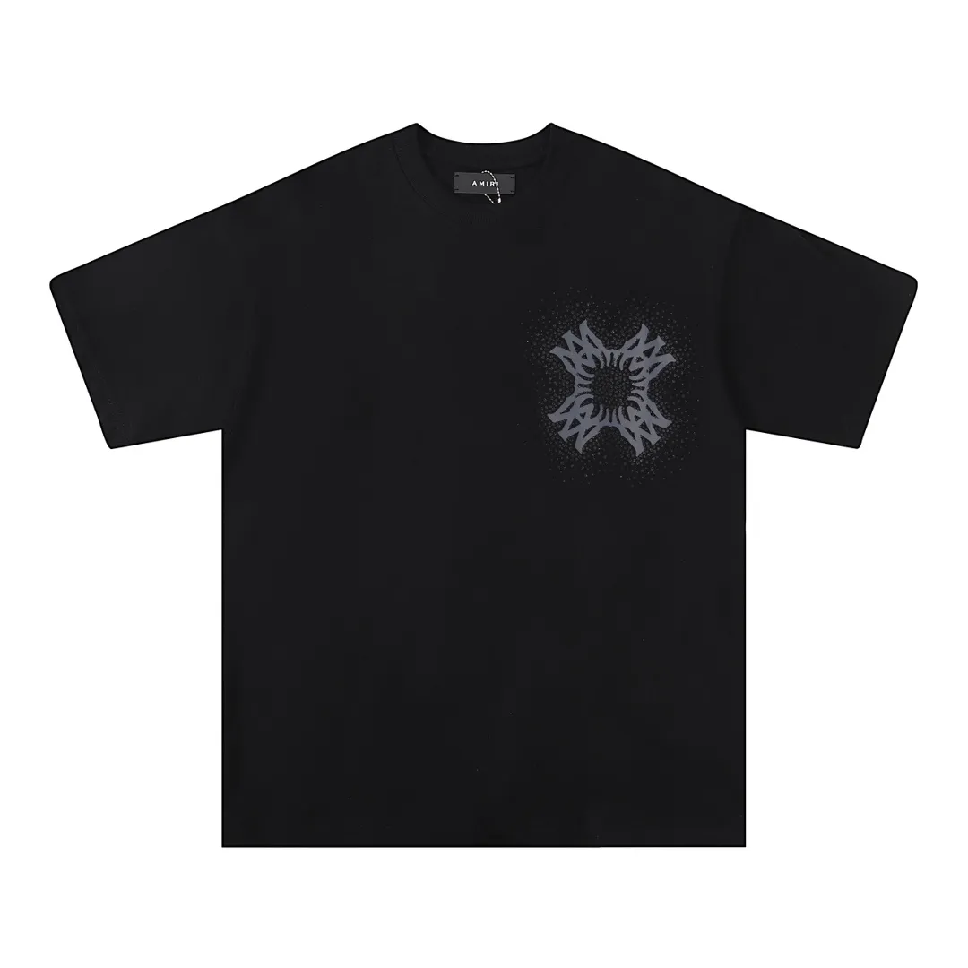 P126 Fabric: 260g double yarn, AMIRI 2025 spring and summer new logo round neck T-shirt, high street, same style for men and women, loose classic hot silver lettering printed short sleeves. Color: black. White Size: S M L XL