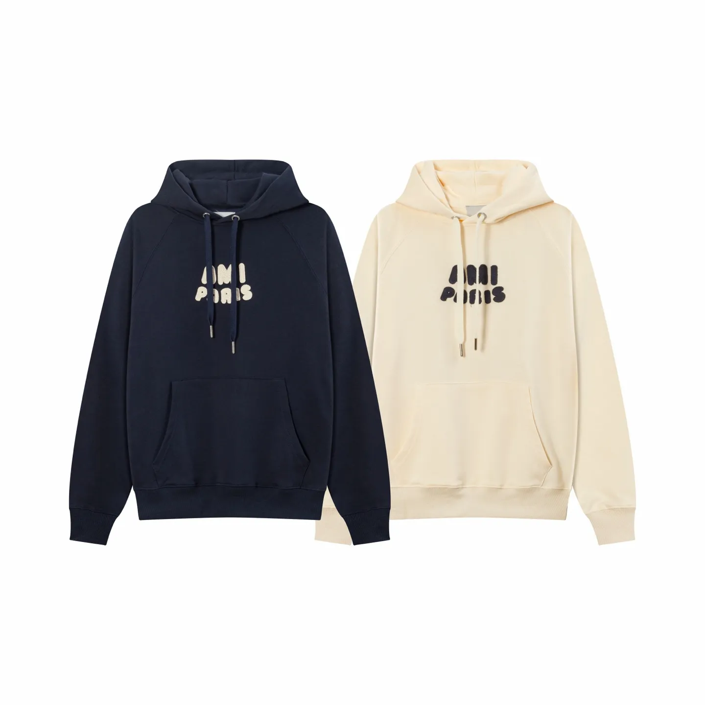 663# AMI PARIS 25SS early spring new crochet monogram micro-label hooded sweatshirt, customized 360g pure cotton fabric, YP replica, new main wheat, washable wheat QR code can be scanned, same style for men and women, color: Baolan apricot, code number: S-XL