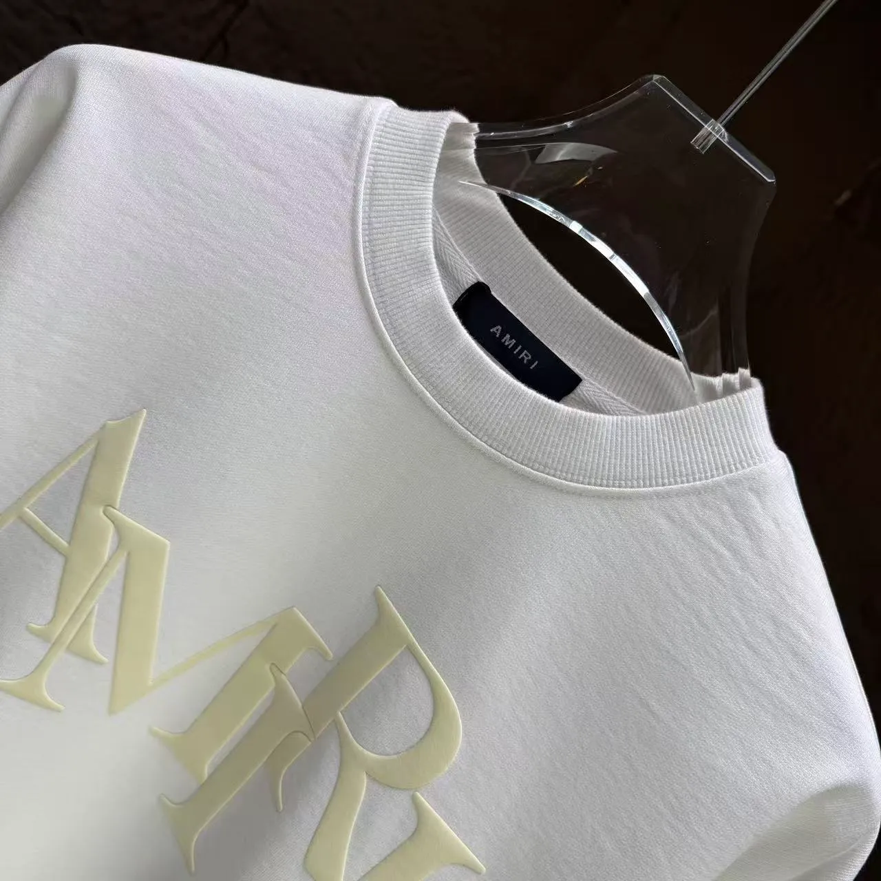 P200 AMIRI* 2025 autumn and winter new round neck sweatshirt 400g terry cotton letter logo three-dimensional foam Color: Black White Gray Purple Size: S M L XL XXL