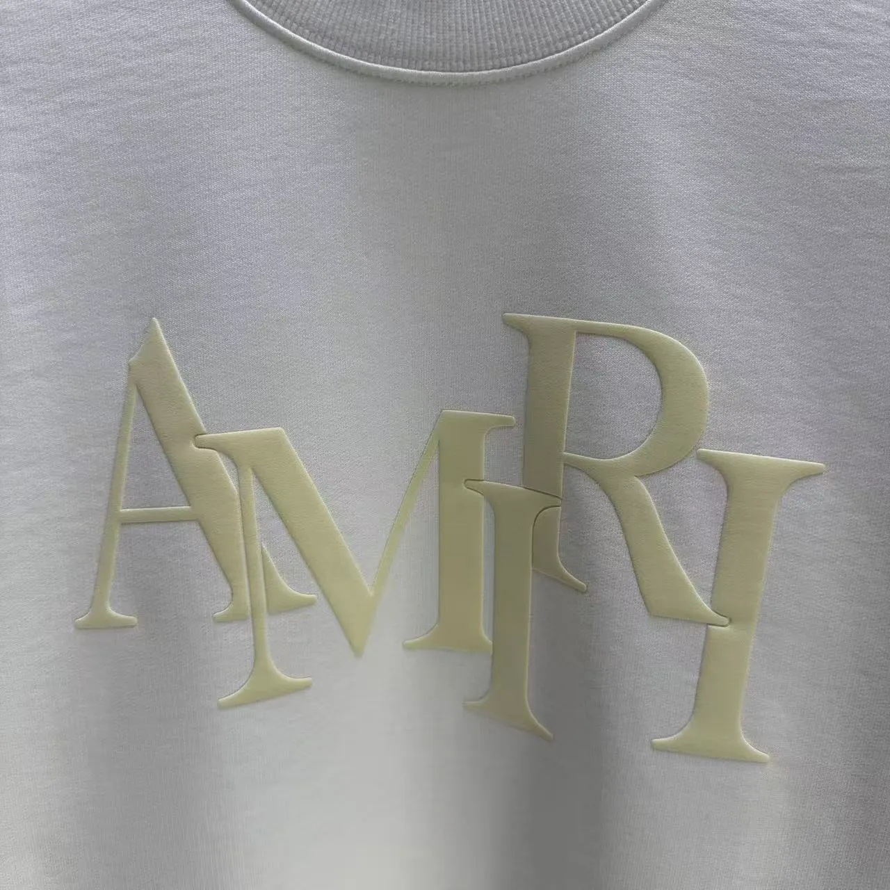 P200 AMIRI* 2025 autumn and winter new round neck sweatshirt 400g terry cotton letter logo three-dimensional foam Color: Black White Gray Purple Size: S M L XL XXL