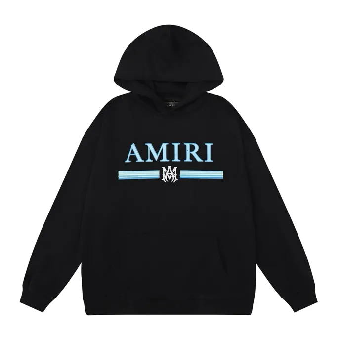 Style number: 879 P220 Fabric: 360g pure cotton terry sweatshirt AMIRI 2025 new autumn and winter logo hooded terry sweatshirt high street unisex loose classic letter jacket Color: Black White Size: S M L XL