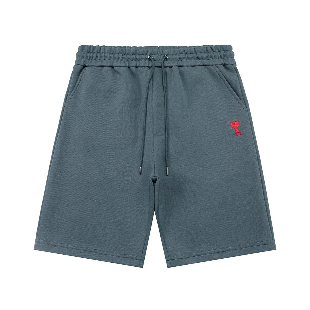 🅿️200 AMI 2025 new style, light luxury, embroidered love letter logo, essential for daily commuting for men and women, casual shorts ·Customized terry fabrics ·Elastic + drawstring adjustable waistband ·Imported machine high-density embroidery technology ·Waist label, hangtag, three washing marks complete Color: gray green Size: M L XL XXL XXXL