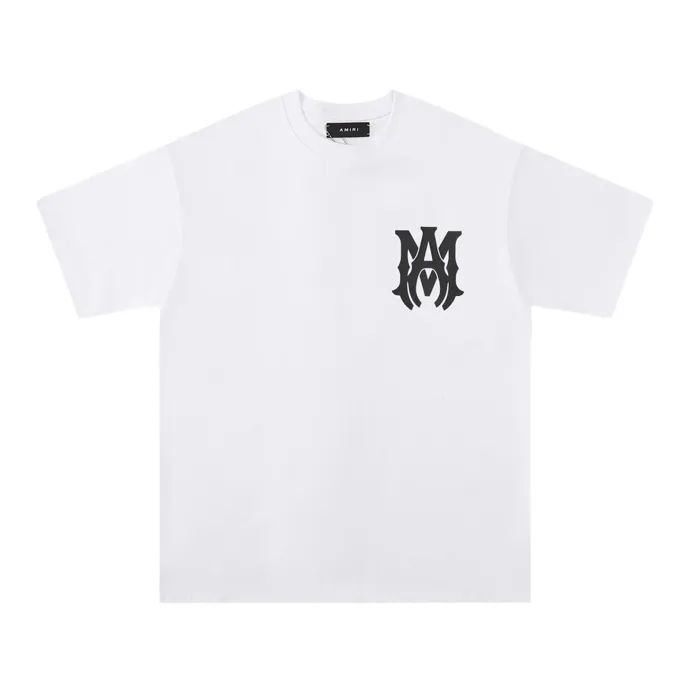Style number: 653 P114 Fabric: 260g double yarn AMIRI 2025 spring and summer new logo round neck T-shirt high street men and women loose classic solid color letter short sleeves Color: black white Size: S M L XL