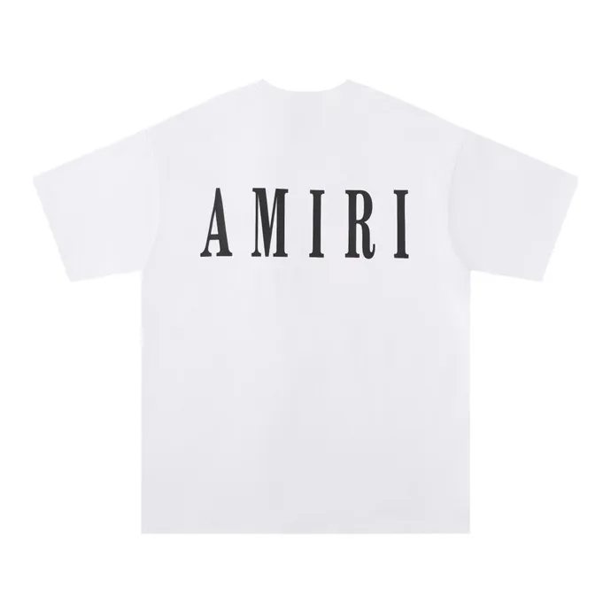 Style number: 653 P114 Fabric: 260g double yarn AMIRI 2025 spring and summer new logo round neck T-shirt high street men and women loose classic solid color letter short sleeves Color: black white Size: S M L XL