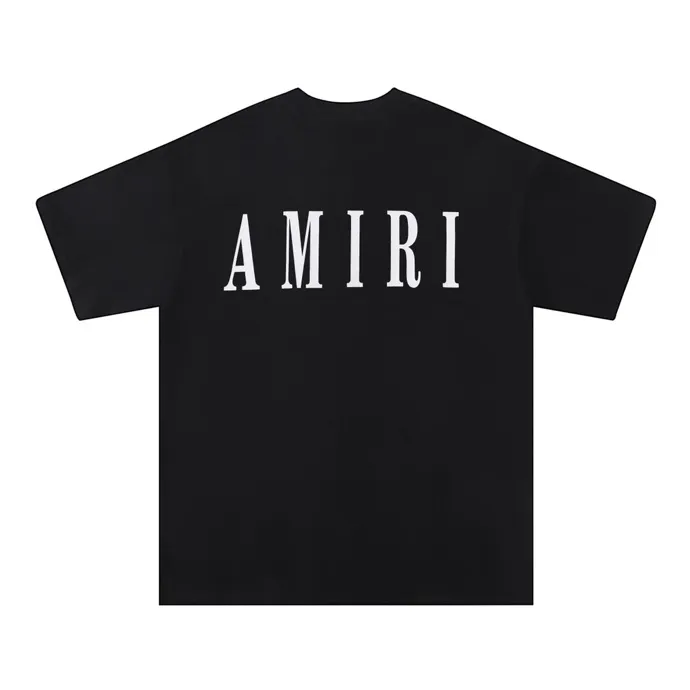Style number: 653 P114 Fabric: 260g double yarn AMIRI 2025 spring and summer new logo round neck T-shirt high street men and women loose classic solid color letter short sleeves Color: black white Size: S M L XL