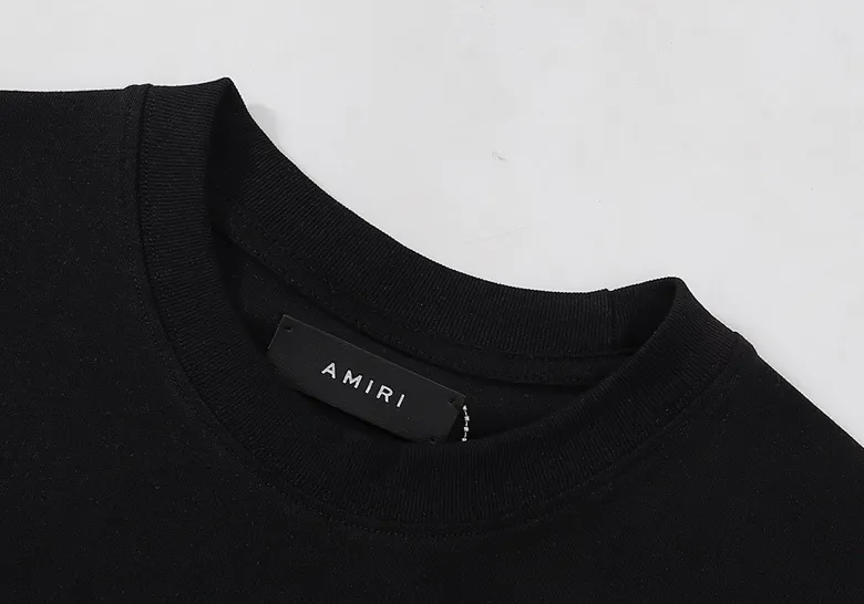Style number: 653 P114 Fabric: 260g double yarn AMIRI 2025 spring and summer new logo round neck T-shirt high street men and women loose classic solid color letter short sleeves Color: black white Size: S M L XL
