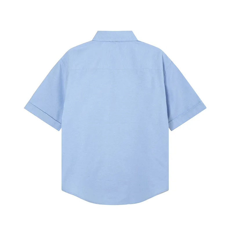 AMI Paris classic autumn red small heart embroidery on the chest, casual cotton solid color short-sleeved Oxford shirt, original custom-made 180g pure cotton fabric, loose off-shoulder version, same style for men and women. Color: brown, Baolan Tianlan, green, yellow, gray, white, pink, size: S-XL