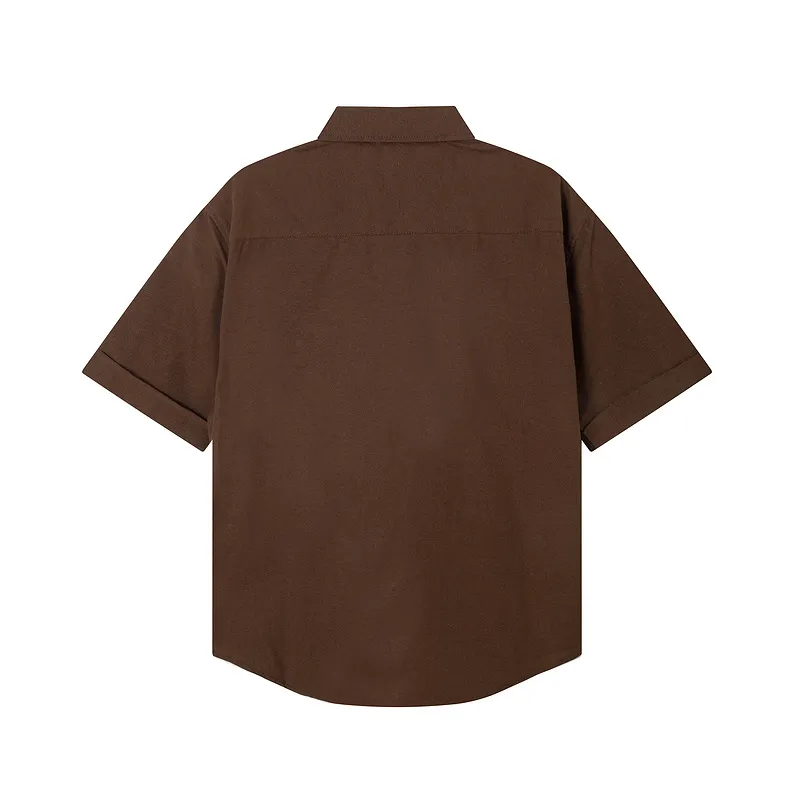 AMI Paris classic autumn red small heart embroidery on the chest, casual cotton solid color short-sleeved Oxford shirt, original custom-made 180g pure cotton fabric, loose off-shoulder version, same style for men and women. Color: brown, Baolan Tianlan, green, yellow, gray, white, pink, size: S-XL