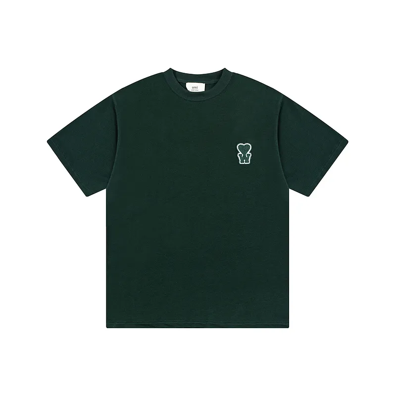 AMI PARIS 25SS new product [Co-branded by Choi Woo-sik] Co-branded logo WDC contrasting logo short-sleeved T-shirt. Customized 230g double yarn pure cotton fabric matching 280G rib YP replica. New main wheat. Washable wheat QR code can be scanned. Same style for men and women. Color: dark green, apricot. Size: S-XL