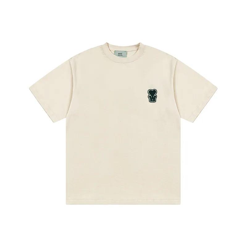 AMI PARIS 25SS new product [Co-branded by Choi Woo-sik] Co-branded logo WDC contrasting logo short-sleeved T-shirt. Customized 230g double yarn pure cotton fabric matching 280G rib YP replica. New main wheat. Washable wheat QR code can be scanned. Same style for men and women. Color: dark green, apricot. Size: S-XL