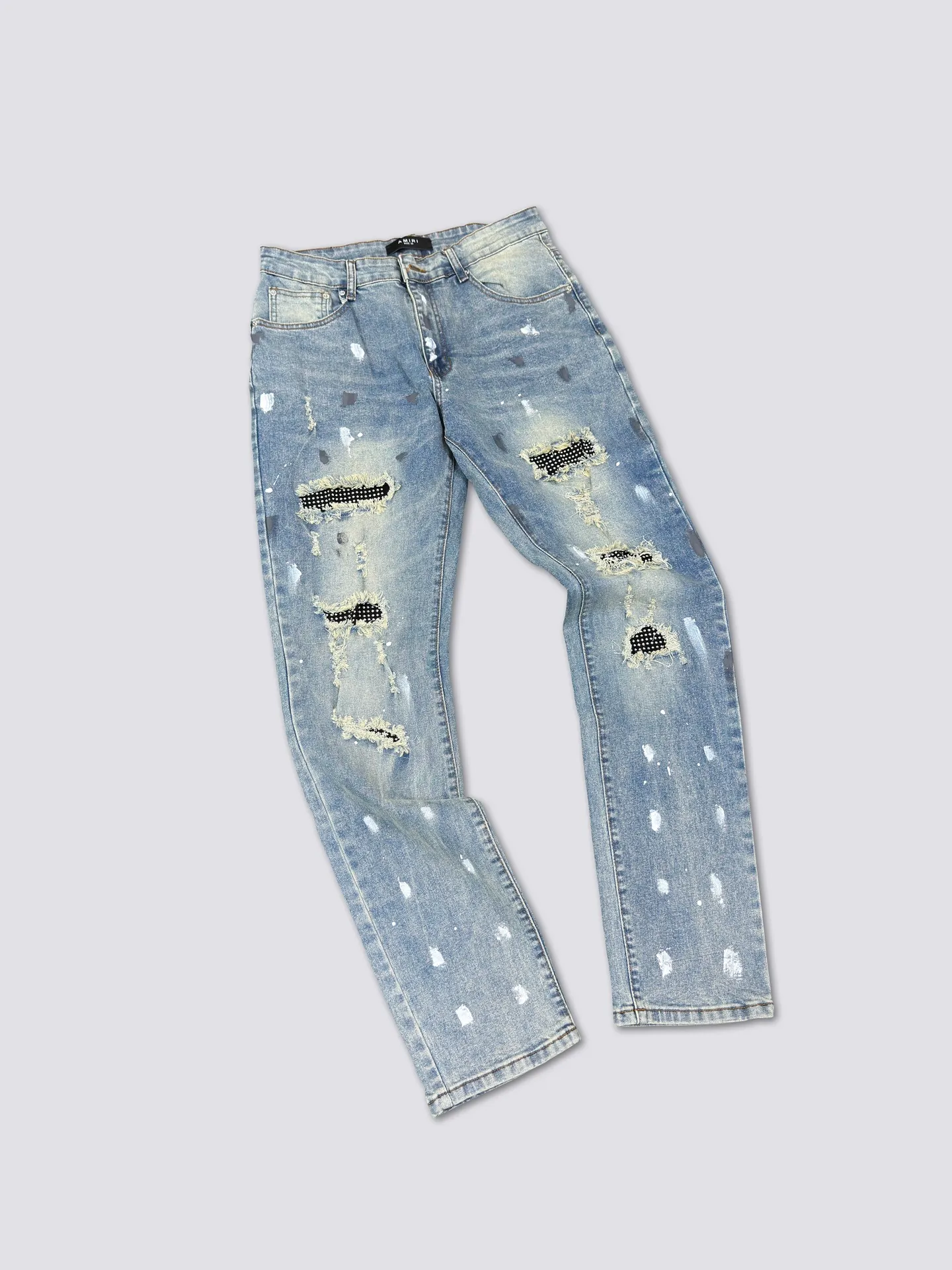 AMIRI's new jeans washed ripped silver diamond denim trousers are the same for men and women Color: Blue Size: S-XL (28-34)