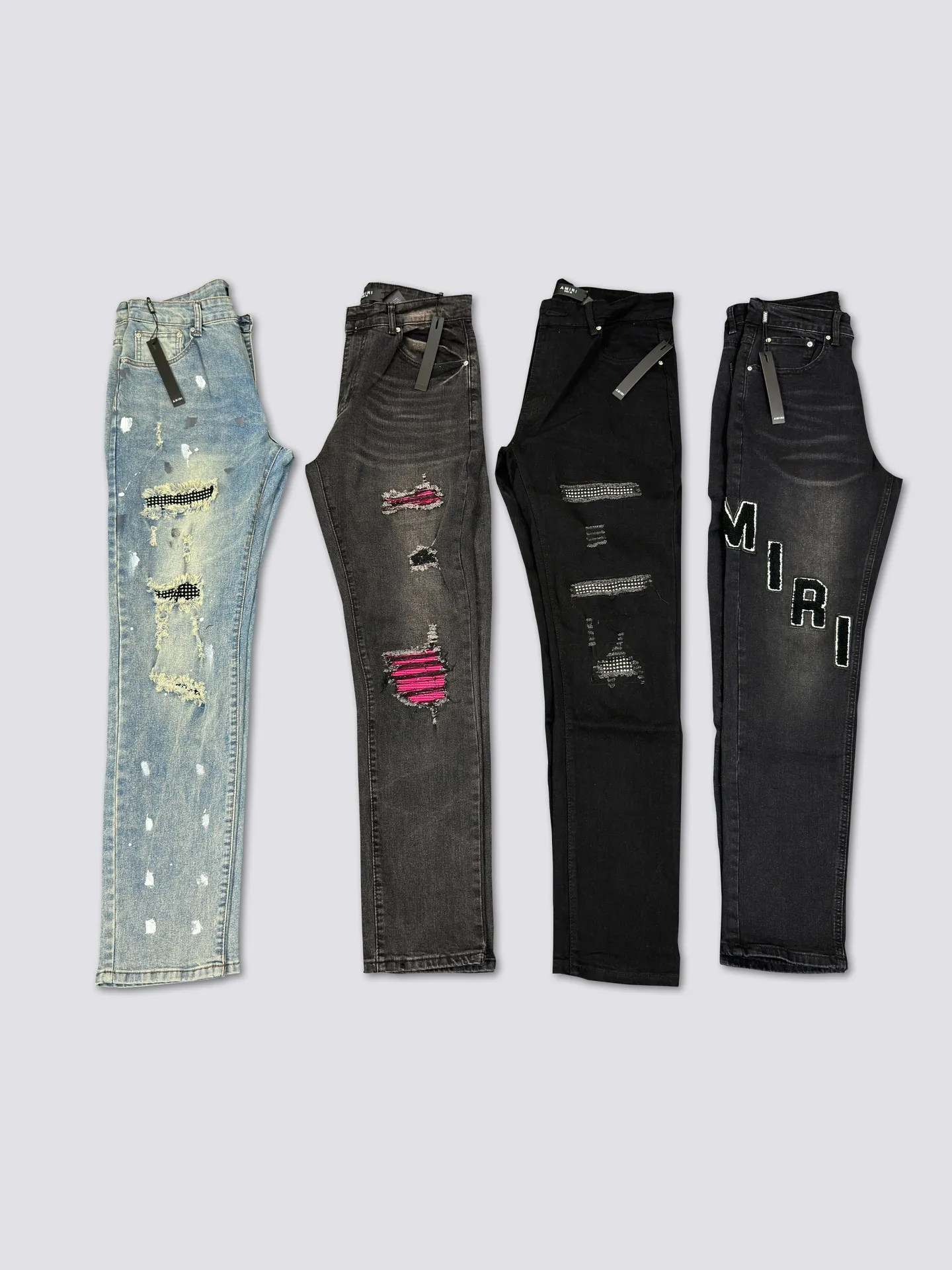 AMIRI's new jeans washed ripped silver diamond denim trousers are the same for men and women Color: Blue Size: S-XL (28-34)