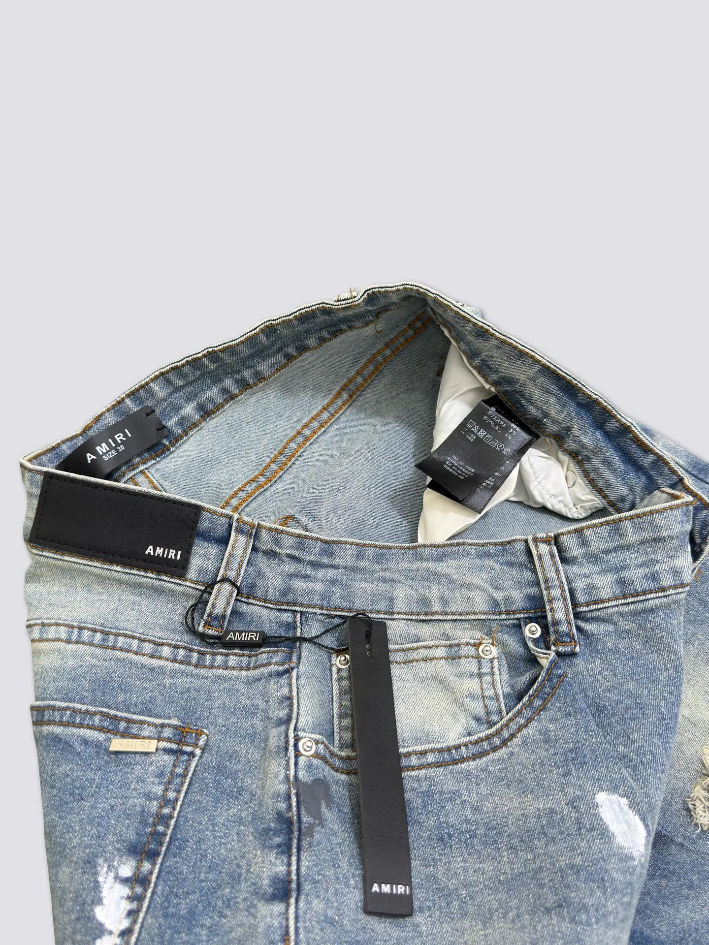 AMIRI's new jeans washed ripped silver diamond denim trousers are the same for men and women Color: Blue Size: S-XL (28-34)