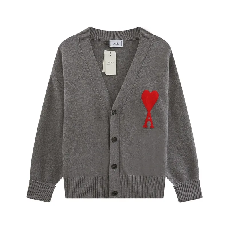 A5# Ami Paris 21 Love Series Big Love Sweater Love A Letter Red Heart Cardigan V-neck Wool Sweater Loose Jacket for Men and Women Color: Black White Gray Colorful Blue Royal Blue Red Dark Green Fluorescent Grass Green Yellow Gray Black Heart Red Black Heart Rose Red Yellow Orange 15 Colors Size: S-XL
