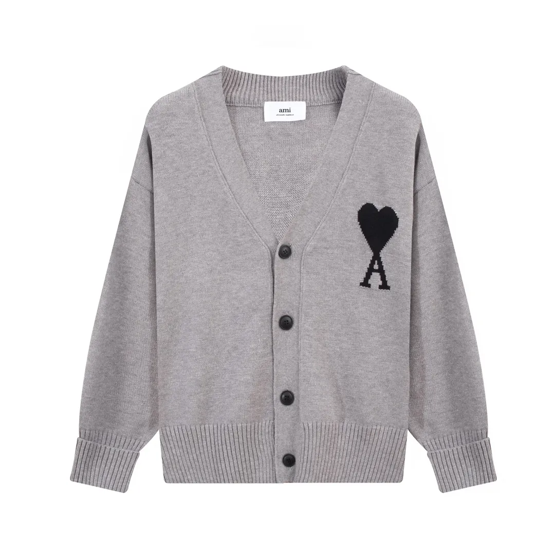 A5# Ami Paris 21 Love Series Big Love Sweater Love A Letter Red Heart Cardigan V-neck Wool Sweater Loose Jacket for Men and Women Color: Black White Gray Colorful Blue Royal Blue Red Dark Green Fluorescent Grass Green Yellow Gray Black Heart Red Black Heart Rose Red Yellow Orange 15 Colors Size: S-XL