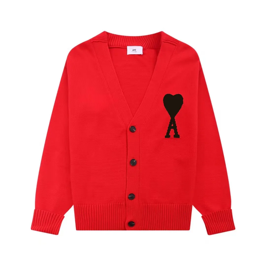 A5# Ami Paris 21 Love Series Big Love Sweater Love A Letter Red Heart Cardigan V-neck Wool Sweater Loose Jacket for Men and Women Color: Black White Gray Colorful Blue Royal Blue Red Dark Green Fluorescent Grass Green Yellow Gray Black Heart Red Black Heart Rose Red Yellow Orange 15 Colors Size: S-XL