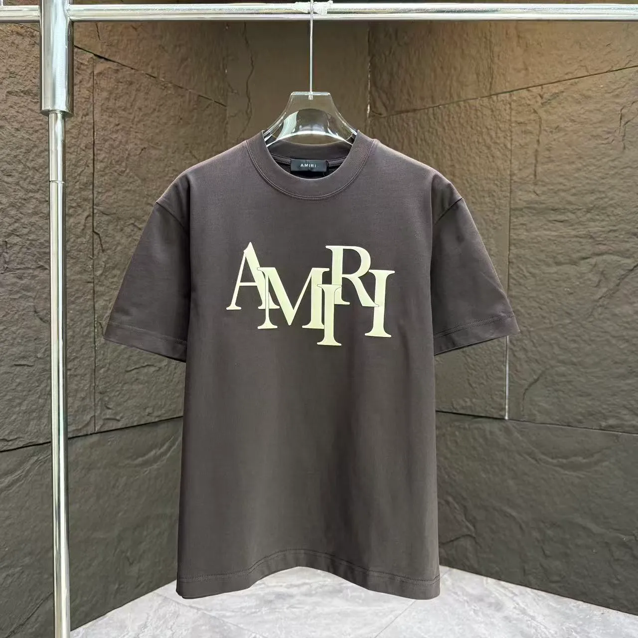 P140 AMIRI* 2025 autumn and winter new short-sleeved T-shirt, customized pure cotton letter logo, three-dimensional foaming, color: black, white, smart color, dark blue, code number: S M L XL XXL