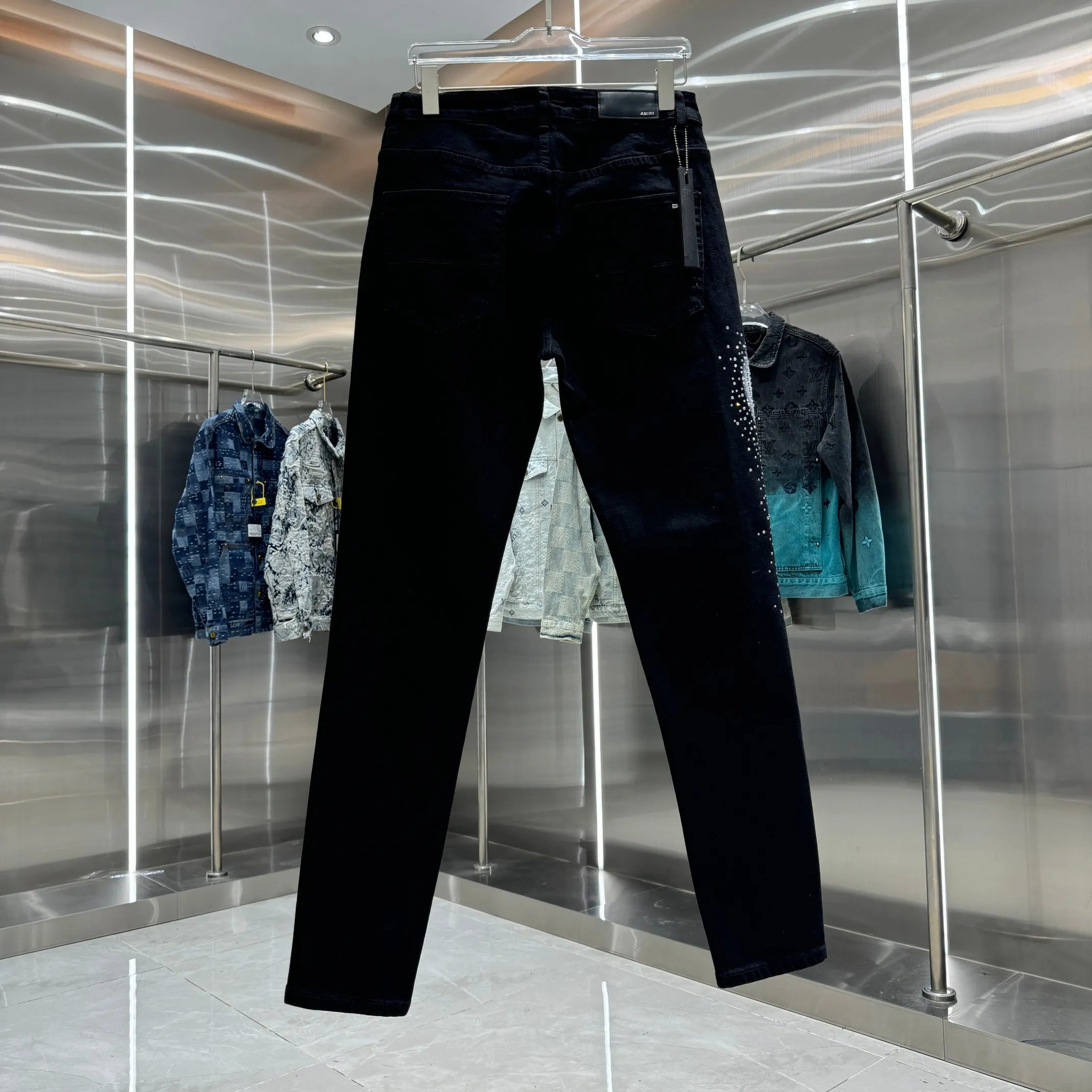 P280 Amiri hot diamond lettering craft street fashion slim fit stretch jeans Color Black Size 30 32 34 36 38