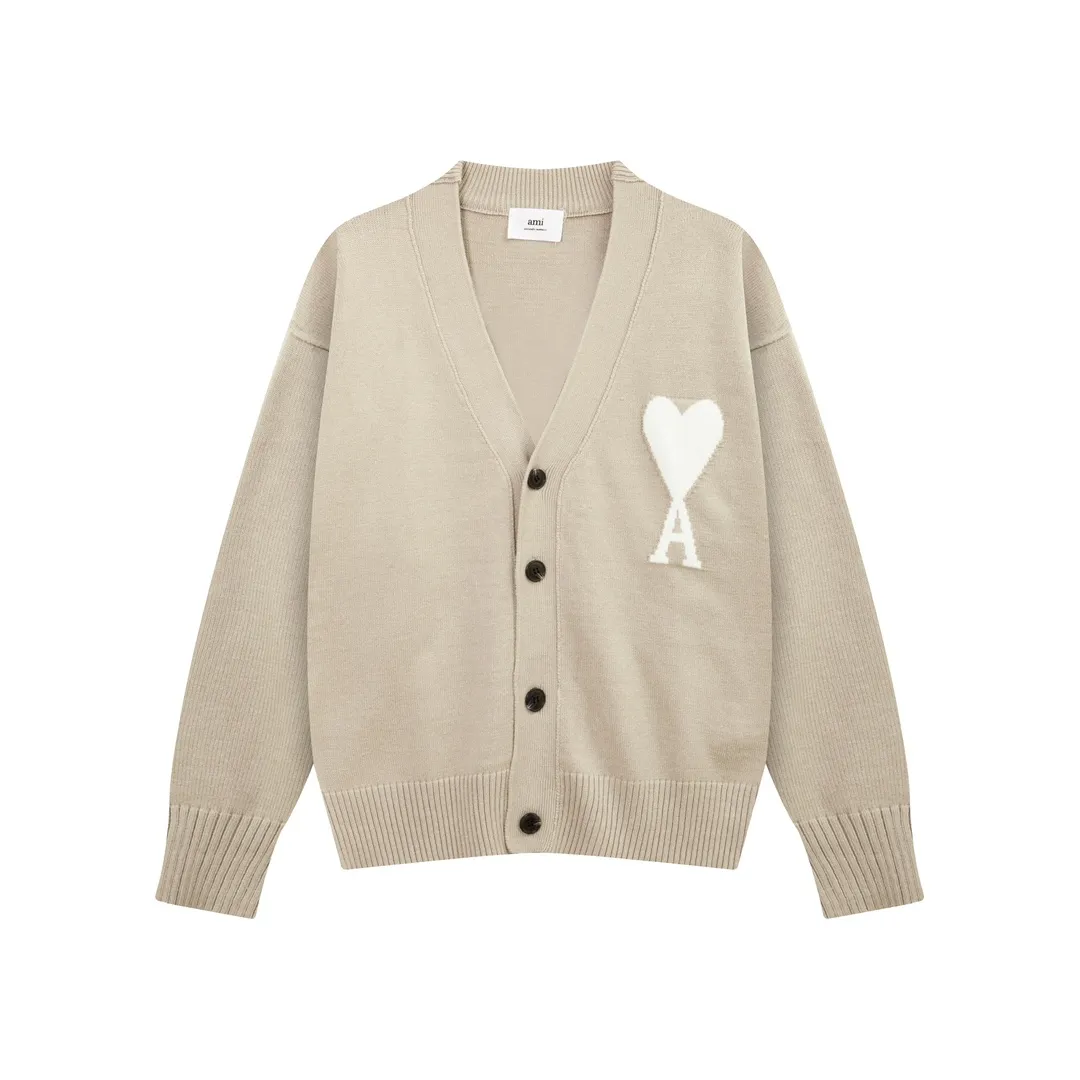 8158# Ami Paris 2024 autumn and winter new products, new colors, big heart jacquard, patchwork reverse sleeve technology, cardigan wool sweater, lazy style, same style for men and women, Oversize Color: sky blue, bean green, apricot Code number: S-XL