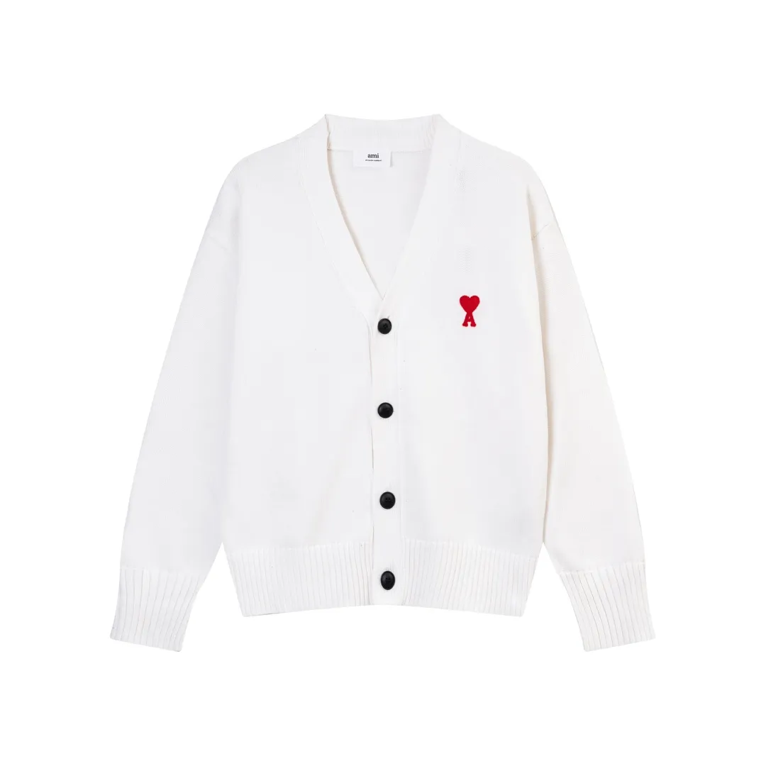 A8116# AMI Paris 2023 New Arrival Love Towel Embroidered Cardigan Sweater Single Piece M Size 750g Oversize Version Same Style for Men and Women Color: Black White Sky Blue Vanilla Apricot Size Number: S-XL