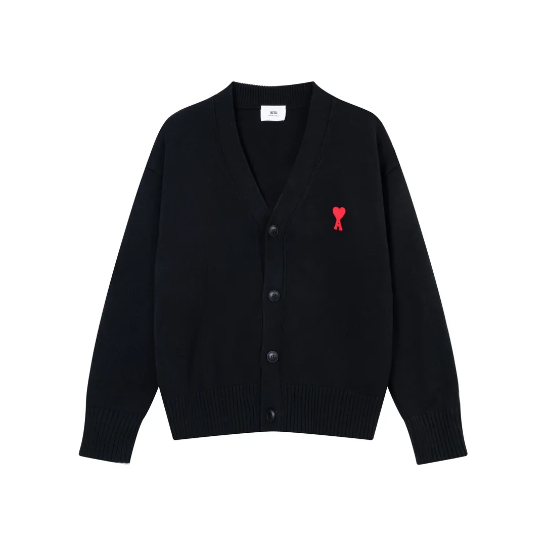 A8116# AMI Paris 2023 New Arrival Love Towel Embroidered Cardigan Sweater Single Piece M Size 750g Oversize Version Same Style for Men and Women Color: Black White Sky Blue Vanilla Apricot Size Number: S-XL