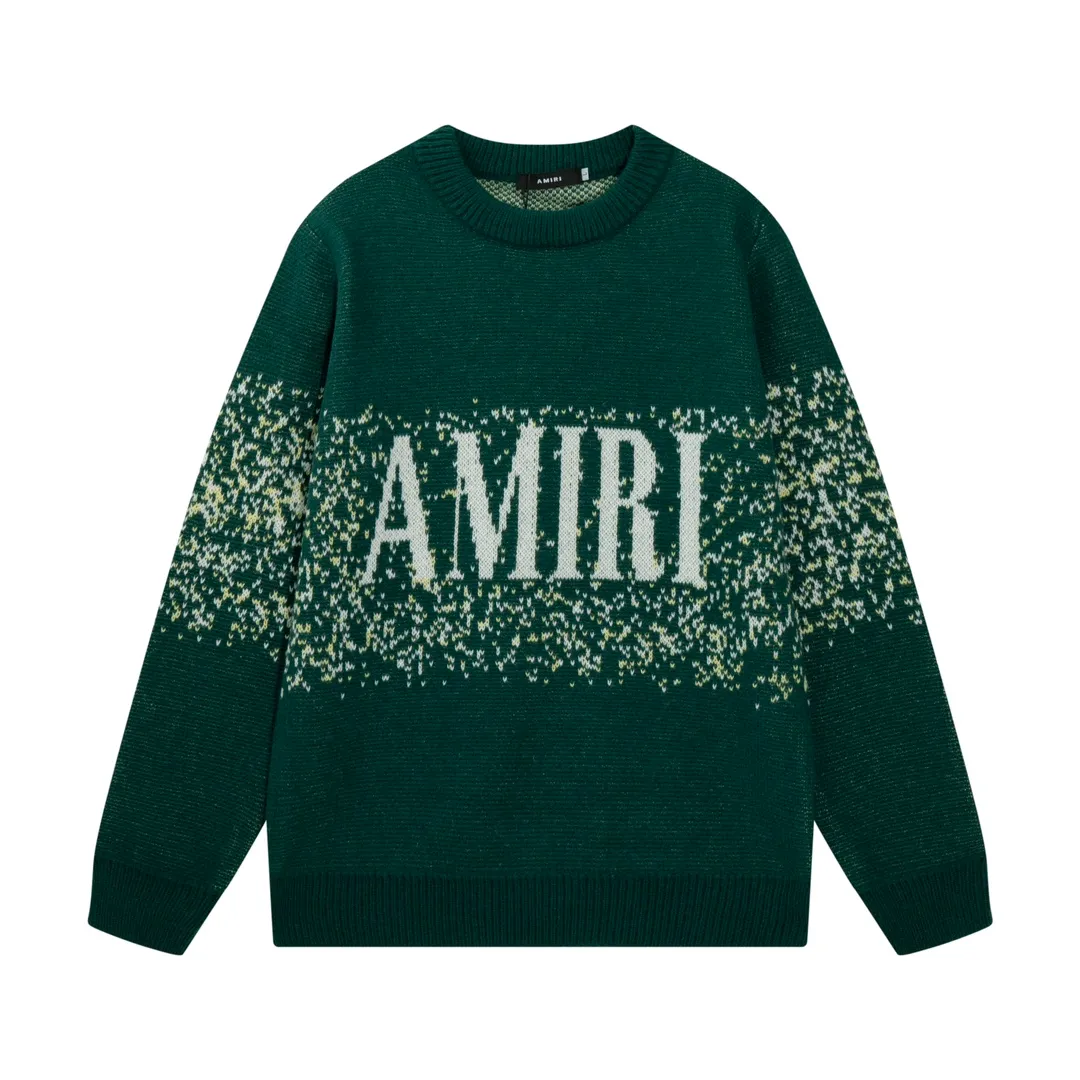 P280 AMIRI new style neckline personalized logo embroidered jacquard seahorse wool sweater Color: black green blue Size: S M L XL XXL