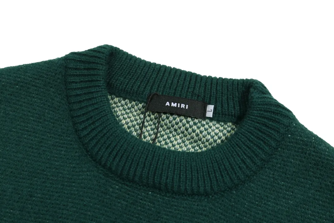P280 AMIRI new style neckline personalized logo embroidered jacquard seahorse wool sweater Color: black green blue Size: S M L XL XXL