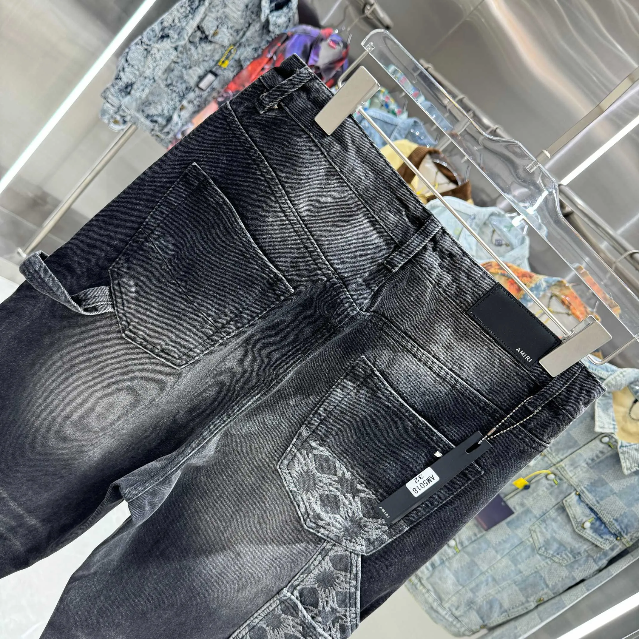 P300 Amiri pattern LOGO jacquard workwear street fashion loose straight jeans Color Black Size 30 32 34 36 38