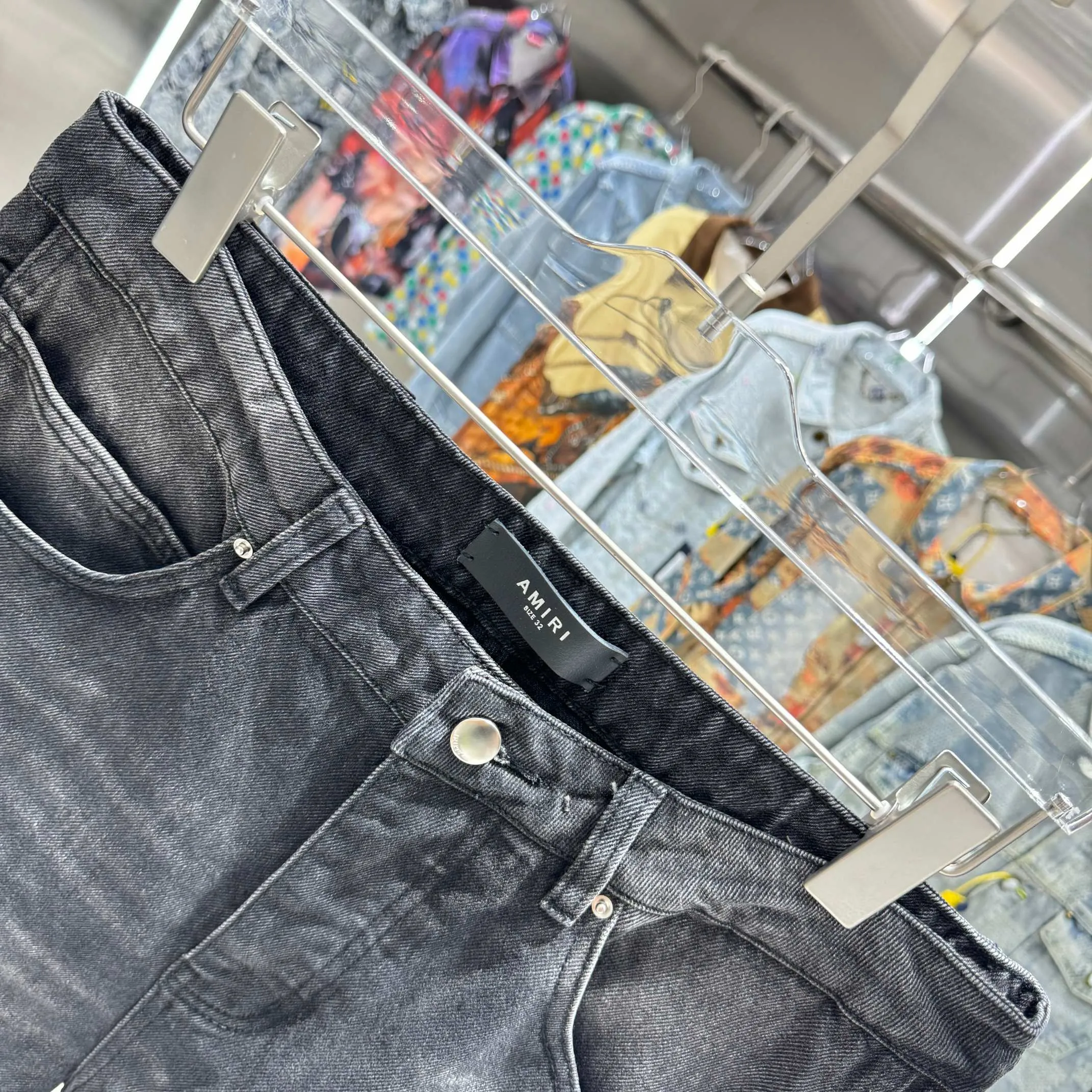 P300 Amiri pattern LOGO jacquard workwear street fashion loose straight jeans Color Black Size 30 32 34 36 38