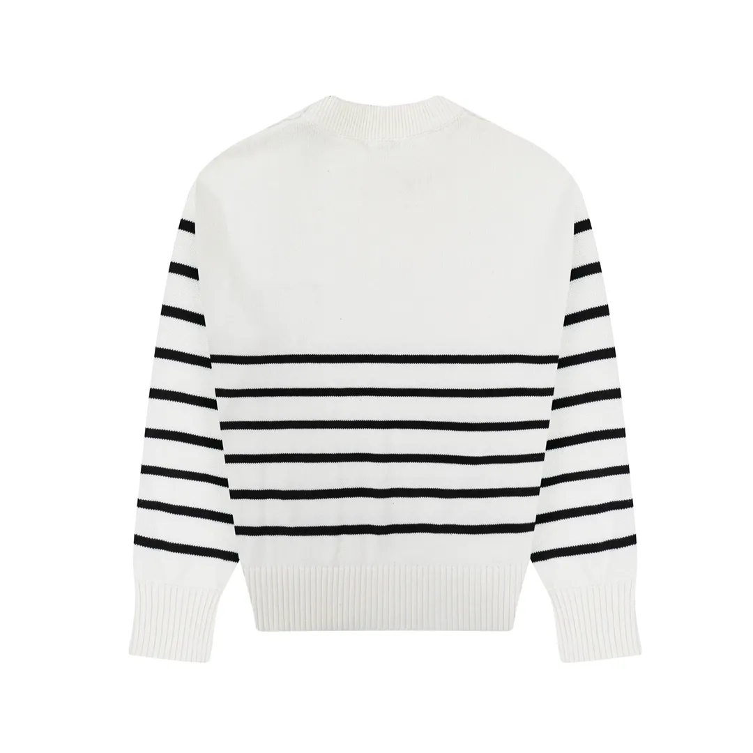 P170 CYA33# AMI Paris 22 spring and summer new Ami de Coeur love striped crew neck sweater Color: black white Size: S-XL