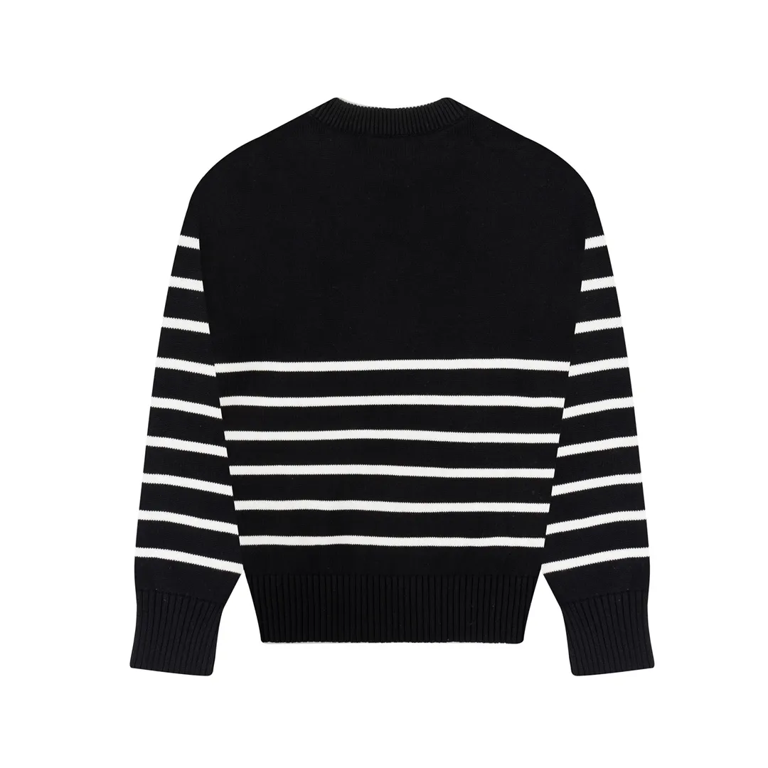 P170 CYA33# AMI Paris 22 spring and summer new Ami de Coeur love striped crew neck sweater Color: black white Size: S-XL