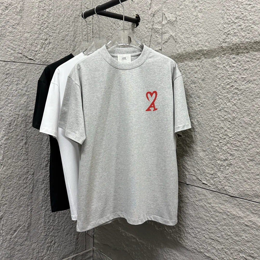 🅿️180 Ami* 2025 spring and summer new Ami rainbow love print Customized double yarn plain cotton fabric Short-sleeved T-shirt Unisex Color: Black White Floral Gray Angora Red Size: S (90-130 catties) M (120-150 catties) L (140-165 catties) XL (160-180 catties) XXL (180-210 pounds)