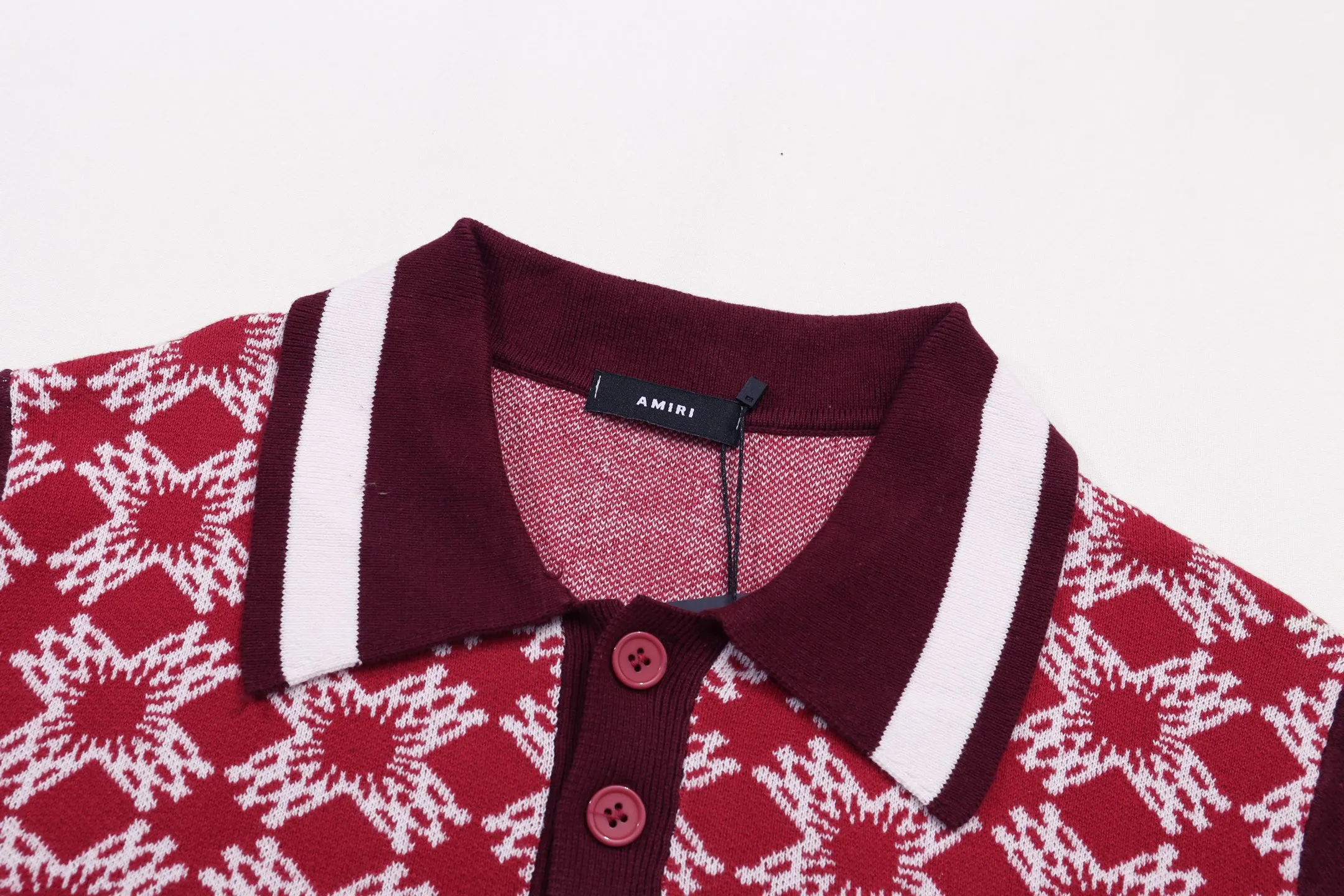 P280 AMIRI spliced ​​jacquard polo embroidered knitted T-shirt short sleeves Color: blue red Size: M L XL XXL