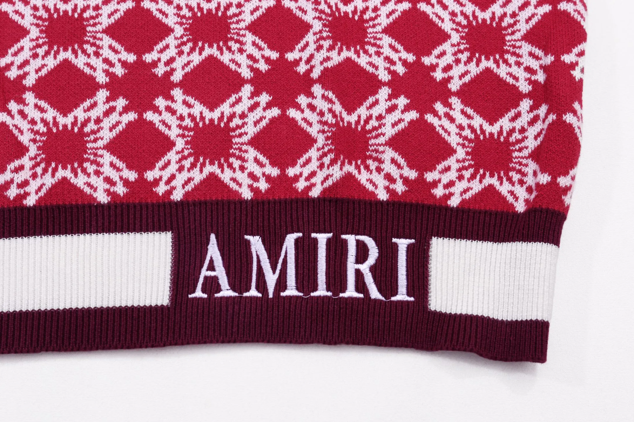 P280 AMIRI spliced ​​jacquard polo embroidered knitted T-shirt short sleeves Color: blue red Size: M L XL XXL