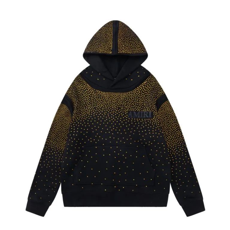7205#P376, AMIRI Gypsophila Heavy Industry Hot Diamond Drop Shoulder Hooded Sweatshirt, Color: Black, Size: S M L XL
