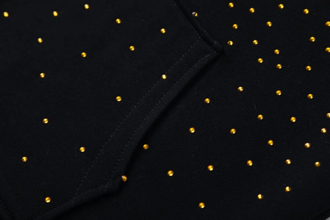 7205#P376, AMIRI Gypsophila Heavy Industry Hot Diamond Drop Shoulder Hooded Sweatshirt, Color: Black, Size: S M L XL