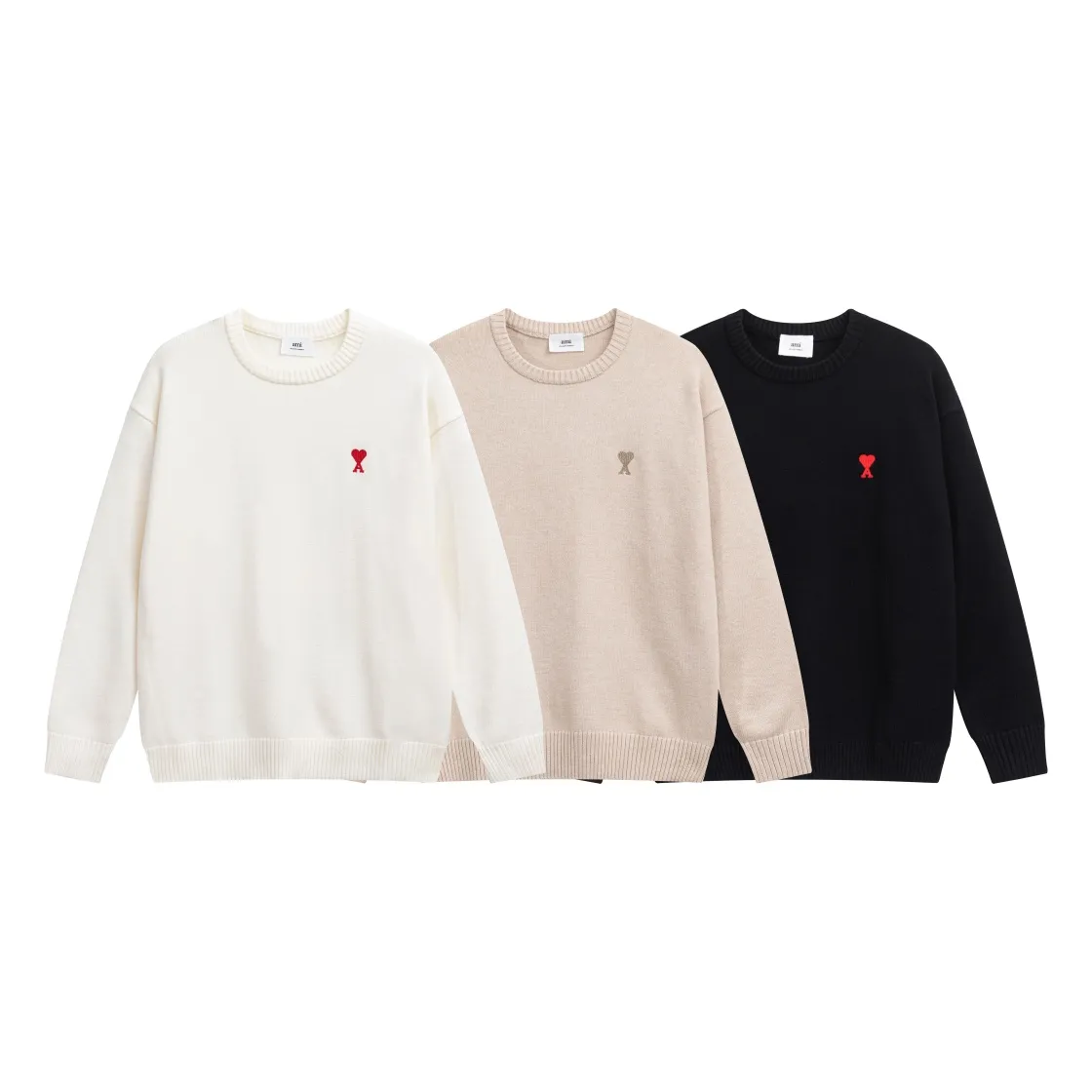 CYA55#2022 Spring and Autumn New Ami Small Love Embroidered Round Neck Wool Sweater, Same Style for Men and Women Color: Black Apricot White Size: S-XL
