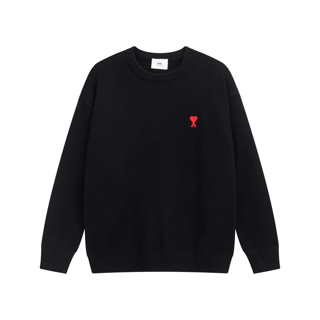 CYA55#2022 Spring and Autumn New Ami Small Love Embroidered Round Neck Wool Sweater, Same Style for Men and Women Color: Black Apricot White Size: S-XL