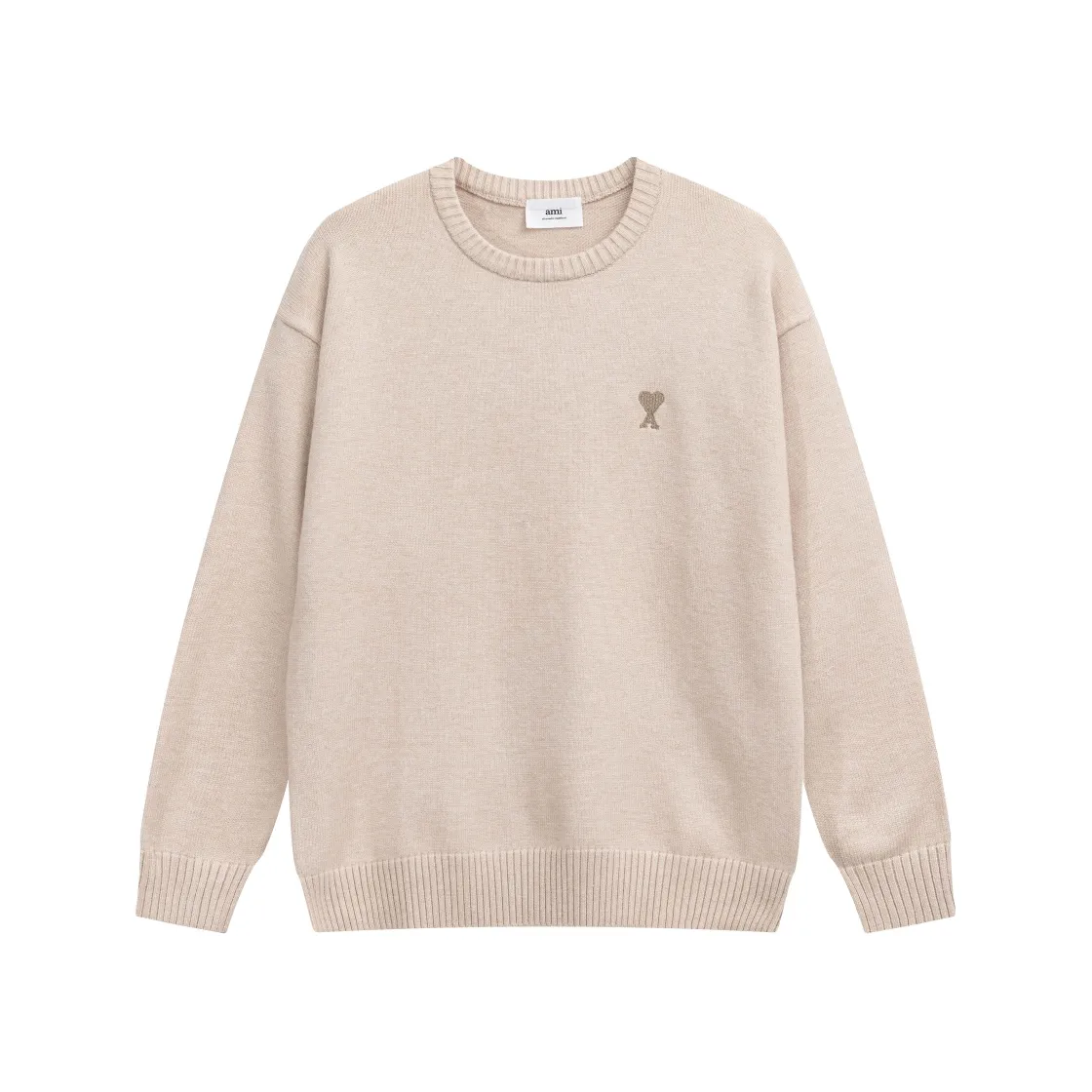CYA55#2022 Spring and Autumn New Ami Small Love Embroidered Round Neck Wool Sweater, Same Style for Men and Women Color: Black Apricot White Size: S-XL