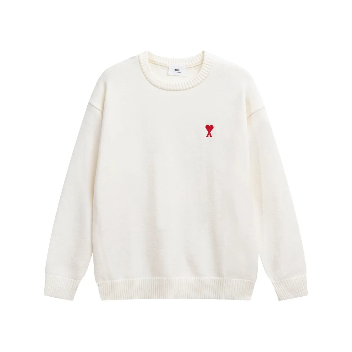 CYA55#2022 Spring and Autumn New Ami Small Love Embroidered Round Neck Wool Sweater, Same Style for Men and Women Color: Black Apricot White Size: S-XL