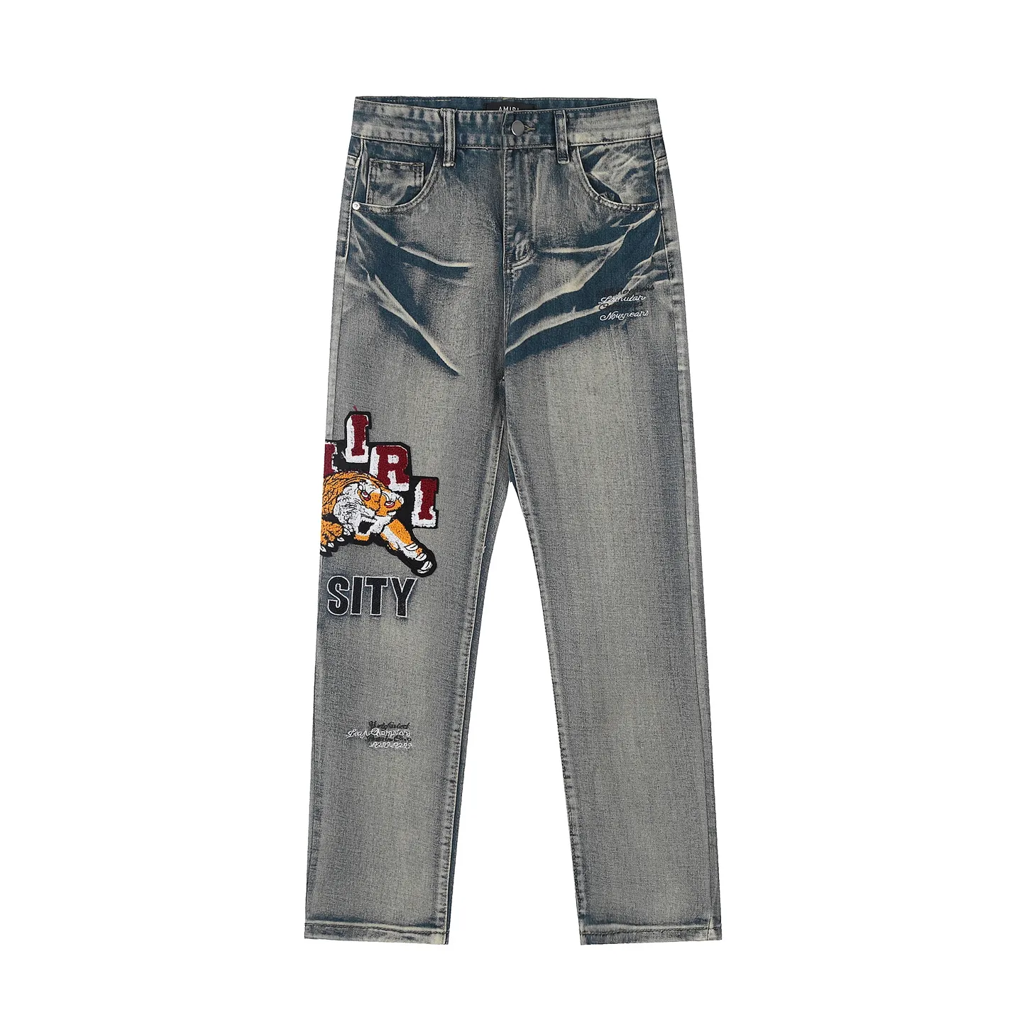 #M15 P168💰 Heavy AMIRI 24ss Embroidery Tiger🐯 High Street Jeans Slim Fit Stretch Washed Knife Cut Hole Trousers FOG High Street Men's Fashion AMIRI amiri is transliterated as Emil, which is the name of the founder. Mike Amiri, the founder of amiri, grew up in Los Angeles, USA, and was influenced by local street culture and Punk Rock since he was a child. Due to his influence, he founded the amiri brand named after himself. A variety of trendy clothing meets the needs of different fashion players. Amiri clothing has novel and unique styles and is a well-known street brand in the United States. The styles and styles of many clothes are loved by many street photographers. The various clothing styles meet the dressing needs of different people, show their unique temperament, and show the trend of dressing. amiri's jeans are relatively famous. Not only do they have many styles, but the quality of the jeans is also very good. Many celebrities have also worn amiri brand jeans. Color: Picture color Size: 30-32-34-36