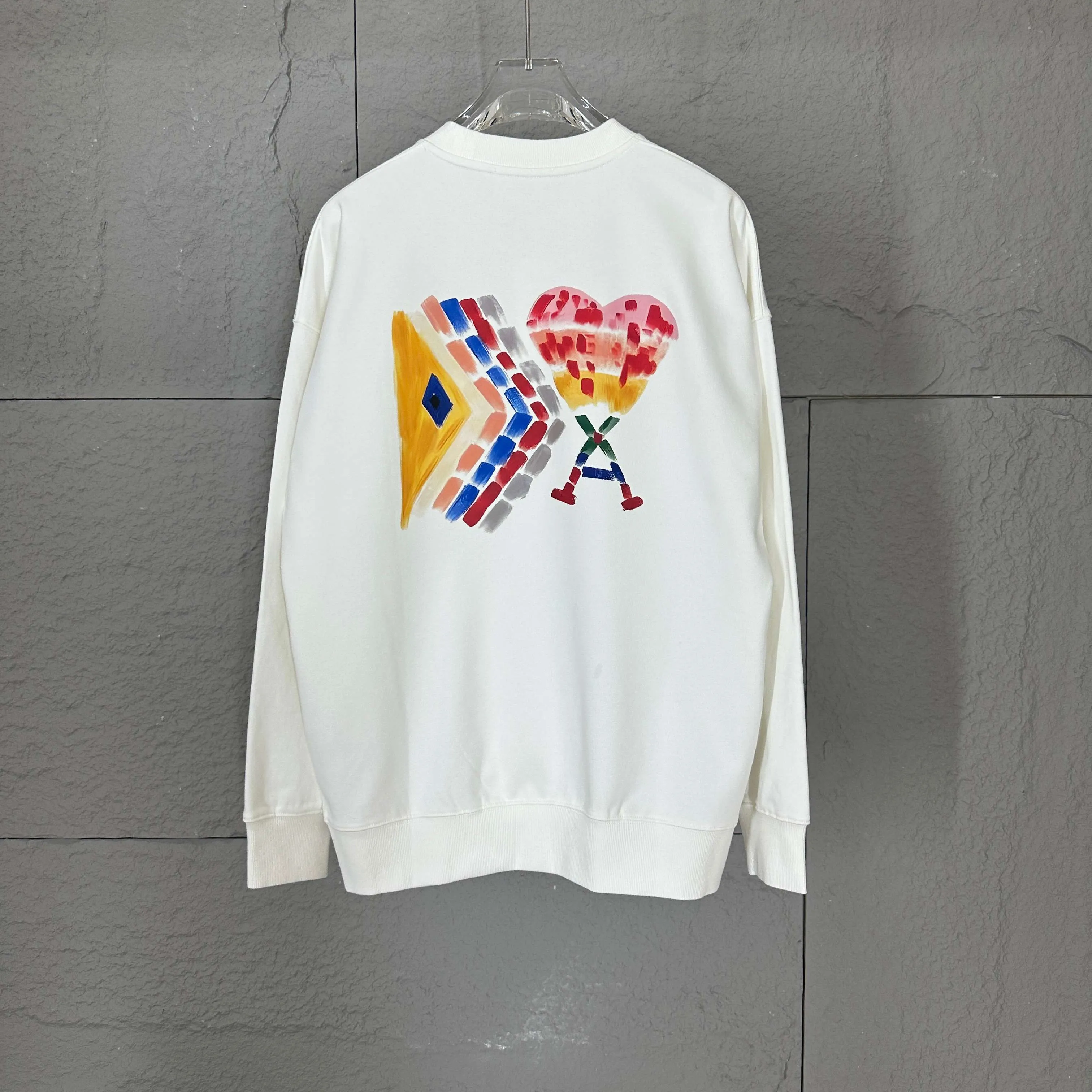 🅿️240 Ami love 2025 early autumn and winter new style classic simple love letter printing design personalized logo custom terry fabric long-sleeved T-shirt same style for men and women Color: black white Size: S (90-130 catties) M (120-150 catties) L (140-165 catties) XL (160-180 catties) XXL (180-210 pounds)