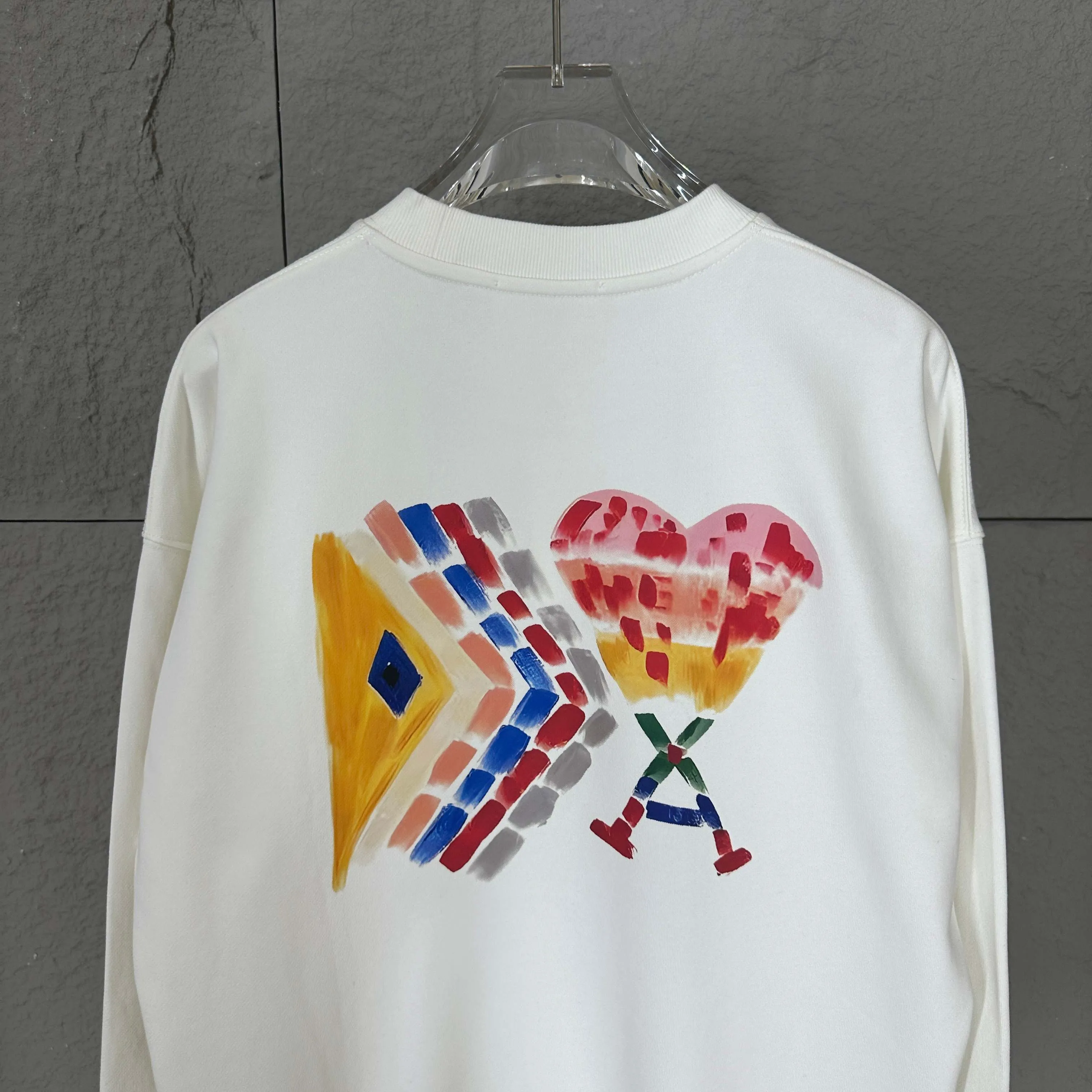 🅿️240 Ami love 2025 early autumn and winter new style classic simple love letter printing design personalized logo custom terry fabric long-sleeved T-shirt same style for men and women Color: black white Size: S (90-130 catties) M (120-150 catties) L (140-165 catties) XL (160-180 catties) XXL (180-210 pounds)