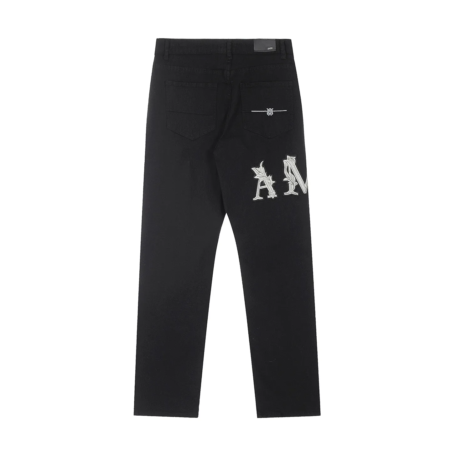 #M02 P168💰 AMIRI patch embroidery jeans trousers AMIRI high street basic ripped tight elastic jeans trousers amiri brand jeans break the production process and cutting of the original jeans, the fabrics are softer and more comfortable Hand-sewn collar label Customized logo buttons Genuine leather tag Color: black Size: 30-32-34-36