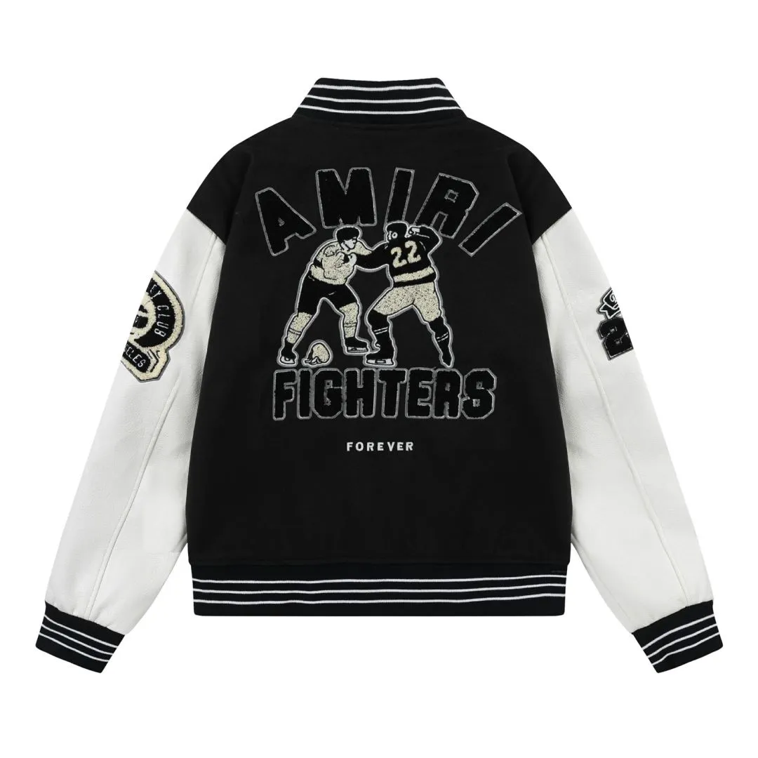 7162#P490AMIRI boxing character embroidery. Color: black, avocado green. Size: S M L XL