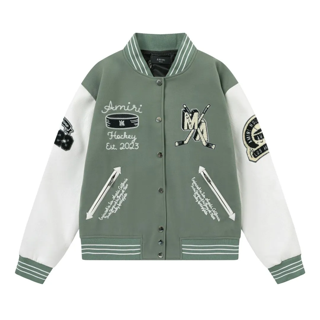 7162#P490AMIRI boxing character embroidery. Color: black, avocado green. Size: S M L XL